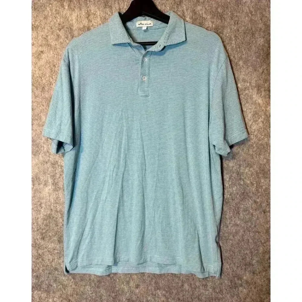 Peter Millar Blue Striped Golf Polo - Large